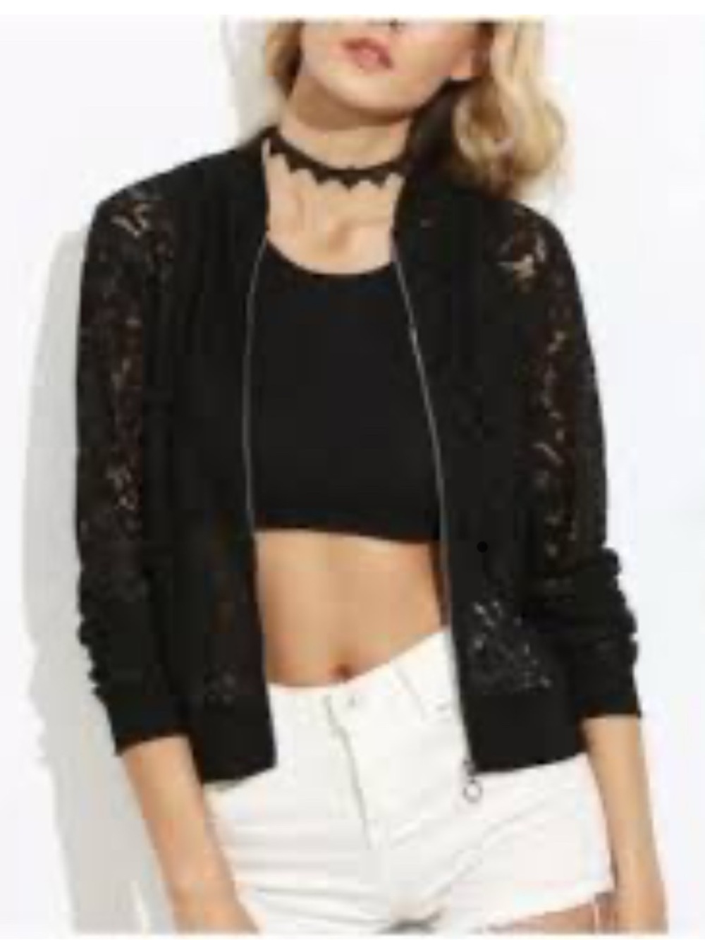 INC International Concepts Black Lace Bomber Jacket Size XL